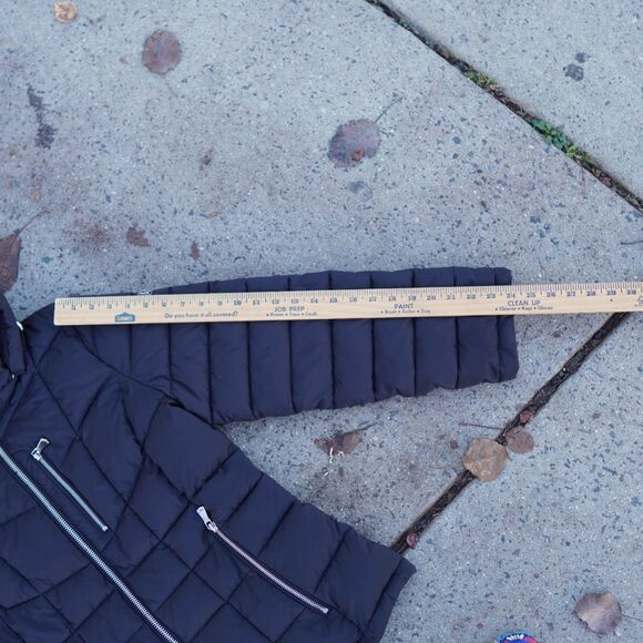 Calvin Klein Black Puffer Coat Women's L Faux Fur Hood Water Resistant - Picture 9 of 12